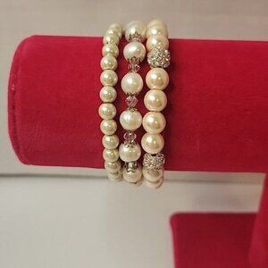 3 faux Pearl Classic Feminine Grannycore Mobwife Academia Slip-on Bracelets